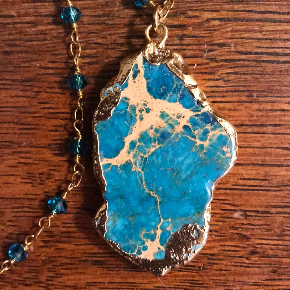 Agate Gold Dipped Pendant Necklace - image 2